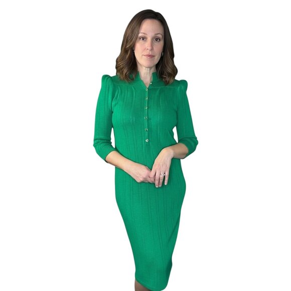 St. John for Saks Fifth Avenue Vintage 80s Knit Midi Dress Gold Buttons size M - Picture 1 of 16